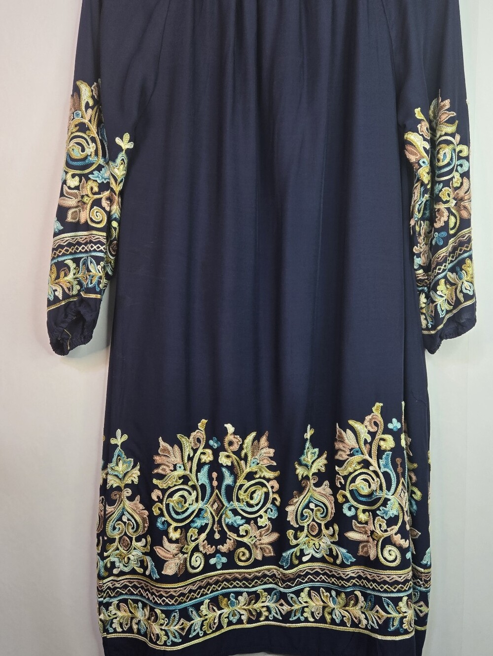 VASNA Size M Navy Boho Tunic Dress With Gorgeous Embroidered Sleeves & Hem NWT - Picture 12 of 13